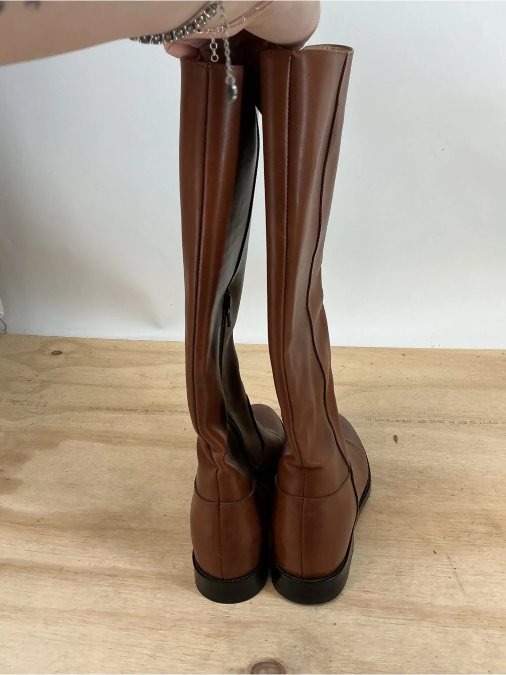Fab Tall Brown Leather Riding Boots Size 38